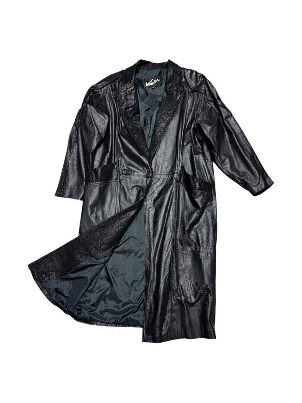 WinLit VINTAGE 90s GENUINE LEATHER Luxury Designer Long Trench Coat Womens Large